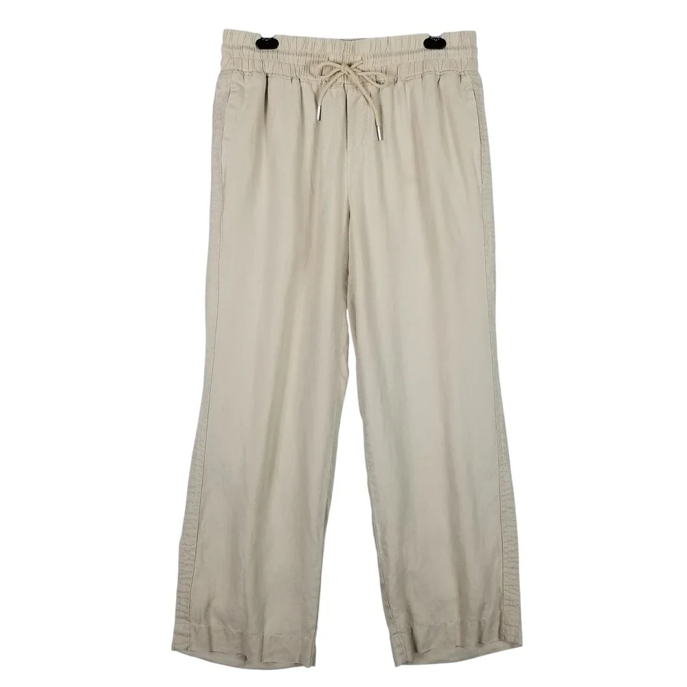 Quince Linen Wide Leg Pants Womens Large Beige Tan Drawstring Elastic Waist 3s